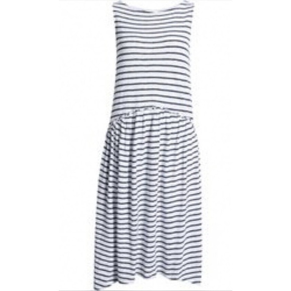 Caslon Size 1X Sleeveless Midi Dress Striped Navy White Pockets Summer NEW - Picture 2 of 9